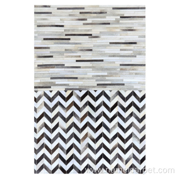 Natural cowhide leather patchwork rug